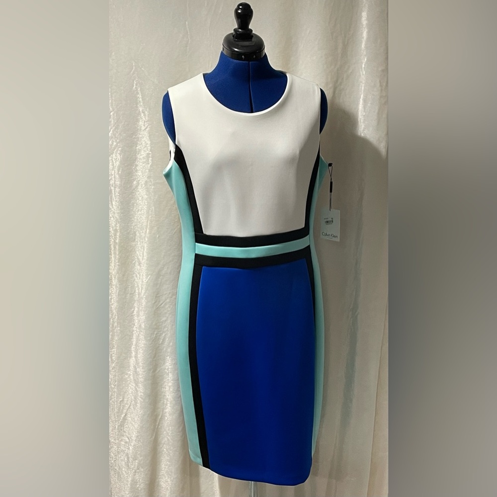 Brand: Calvin Klein 
Size: 14
Color: White/Blue/Black/Light Blue